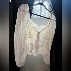 Sheer Lace Blouse - vintage - cropped - white long sleeve